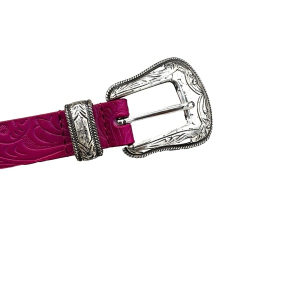 Tooled Studded Leather Western Belt Women's 38 Pink Floral Yellowstone Cowgirl - Picture 6 of 13